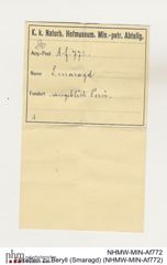 Etiketten zu Beryll (Smaragd) (NHMW-MIN-Af772)
